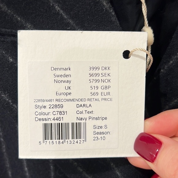 Baum Und Pferdgarten | NWT Darla Wool Blend Coat in Navy Pinstripe - Size Small - Picture 12 of 15